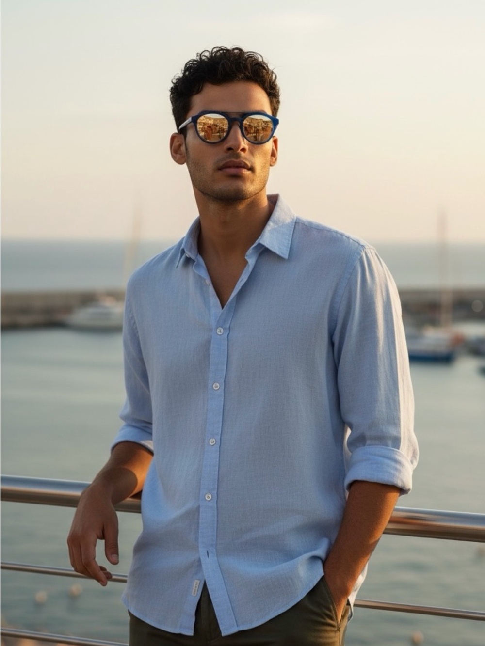 Fila Unisex Blue Double Top Bar Soft Round Sunglass SF9334 C03X 53-22-145